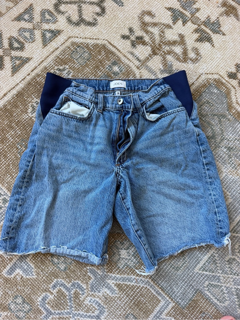 Joe's Jeans Blue Denim Maternity Shorts with Navy Stretch Side Panels